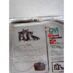 Columbia-Minerva Three Kittens Crewel 1980 Calendar Kit by Erica Wilson New Open